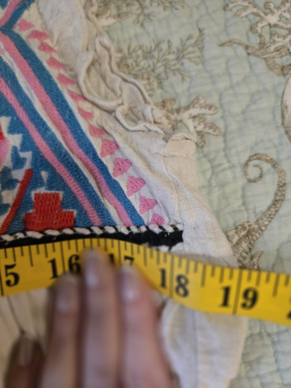 Boho Embroidered V-Neck Cream Dress with Pink and Blue Accents - Picture 9 of 9